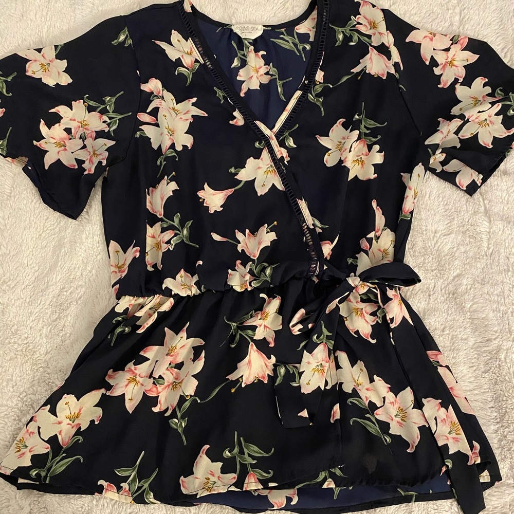 Floral faux tie shirt